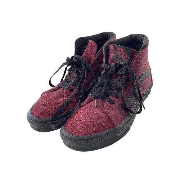Vans Sk8 Hi Reissue Metallic Twill Sneaker Size 6.5 Burgundy Black Skateboarding - Picture 1 of 10